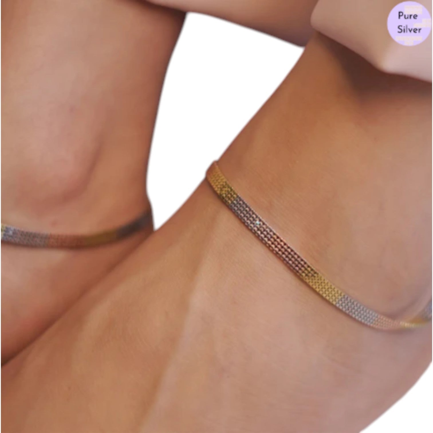 Multi Toned 925 Sterling Silver Anklet  By Kesardeep Impex For Women